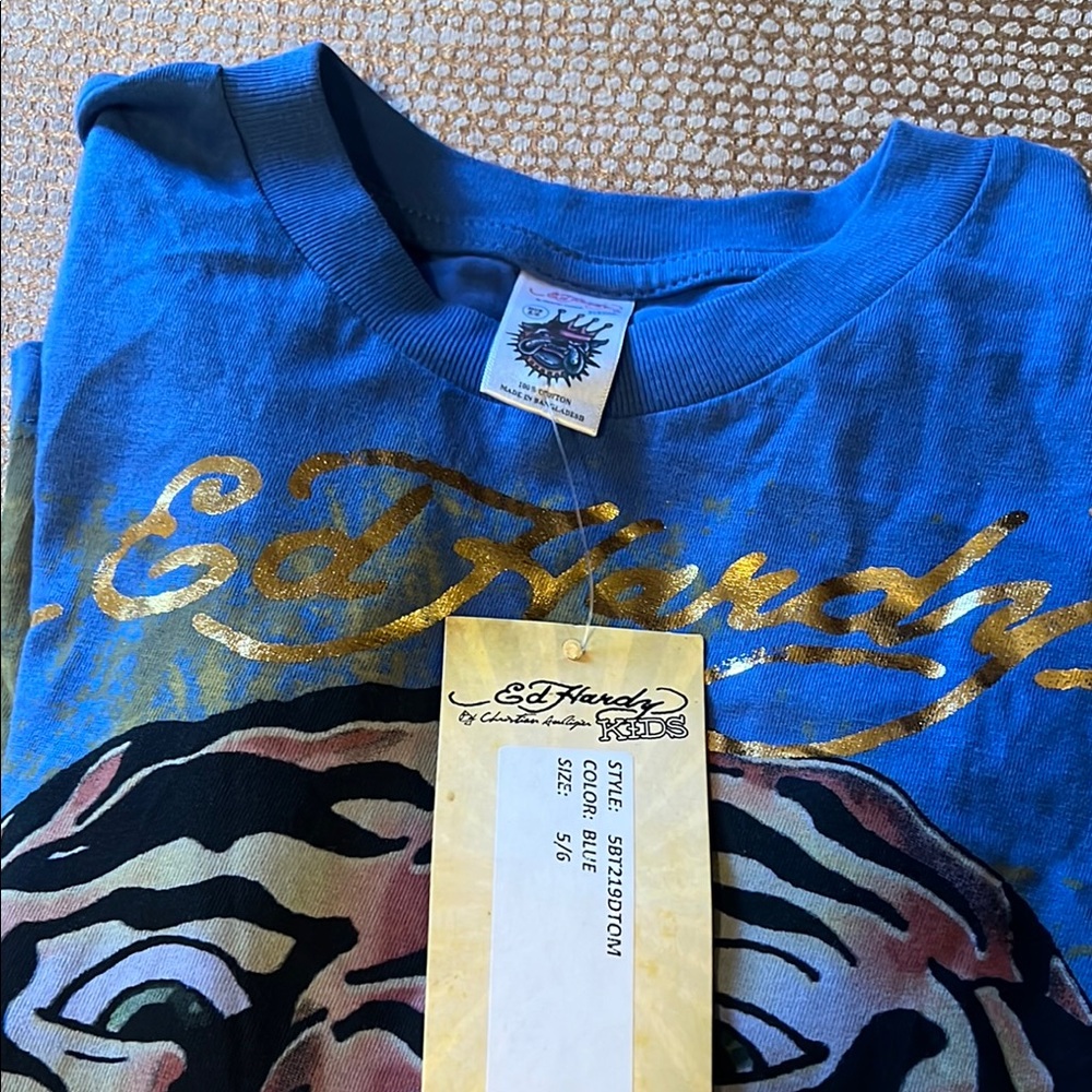 Ed Hardy Kids Blue Tiger Graphic T-Shirt